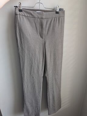 Houndstooth Straight Leg Pant With Ankle Slit